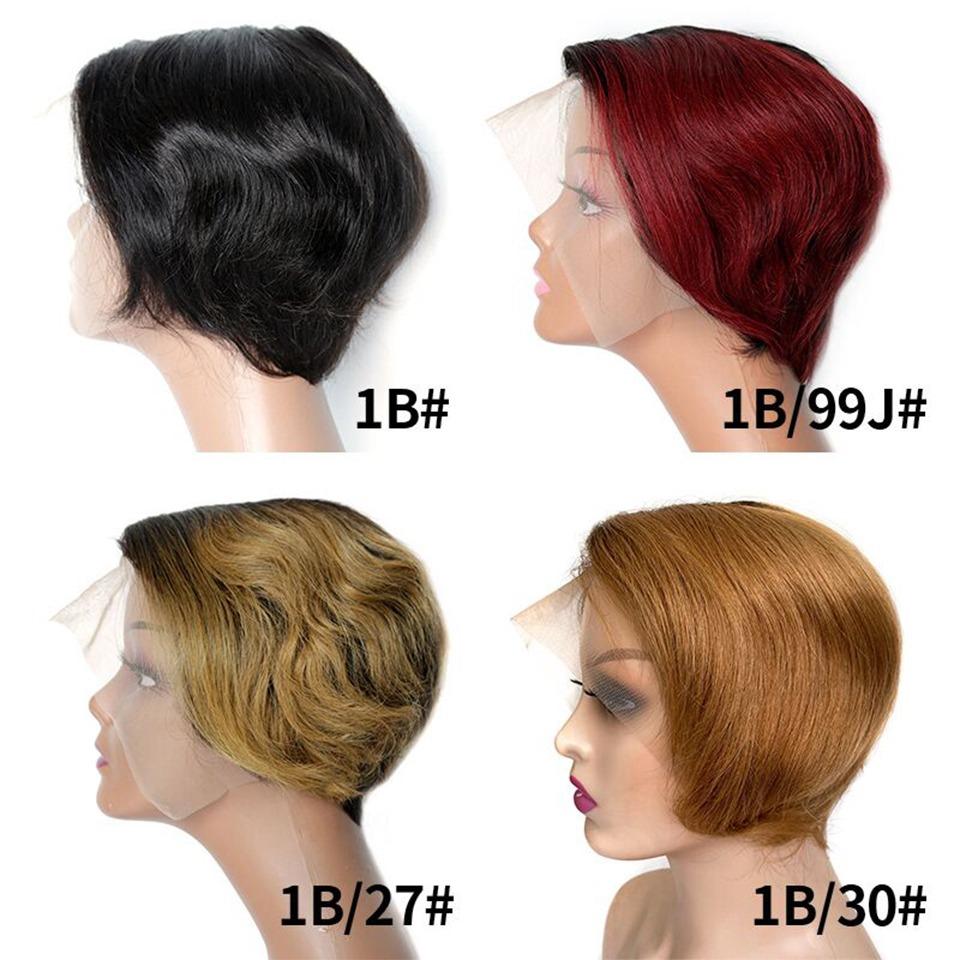 Ombre Short Bob Pixie Cut 13x4x1 T Lace Front Straight Human Hair Wigs