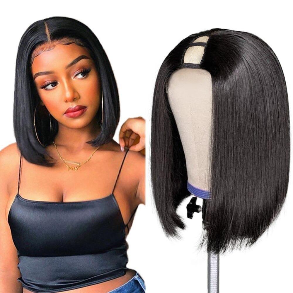 Short Bob U Part Wig Human Hair Straight Brazilian Remy Glueless Wigs