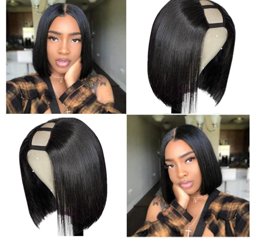 Short Bob U Part Wig Human Hair Straight Brazilian Remy Glueless Wigs