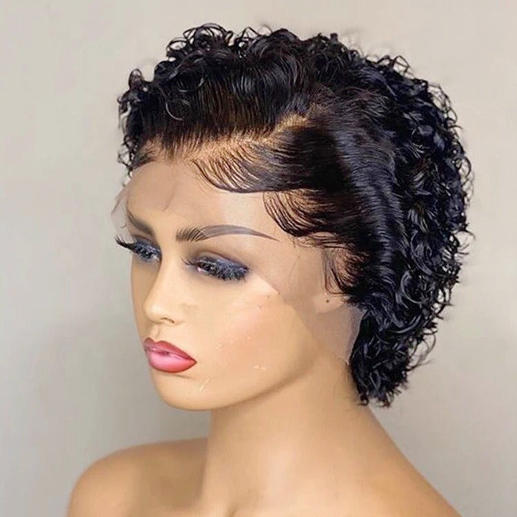 Ombre Short Pixie Cut 13x4x1 T Lace Front Curly Human Hair Wigs 8 Inch