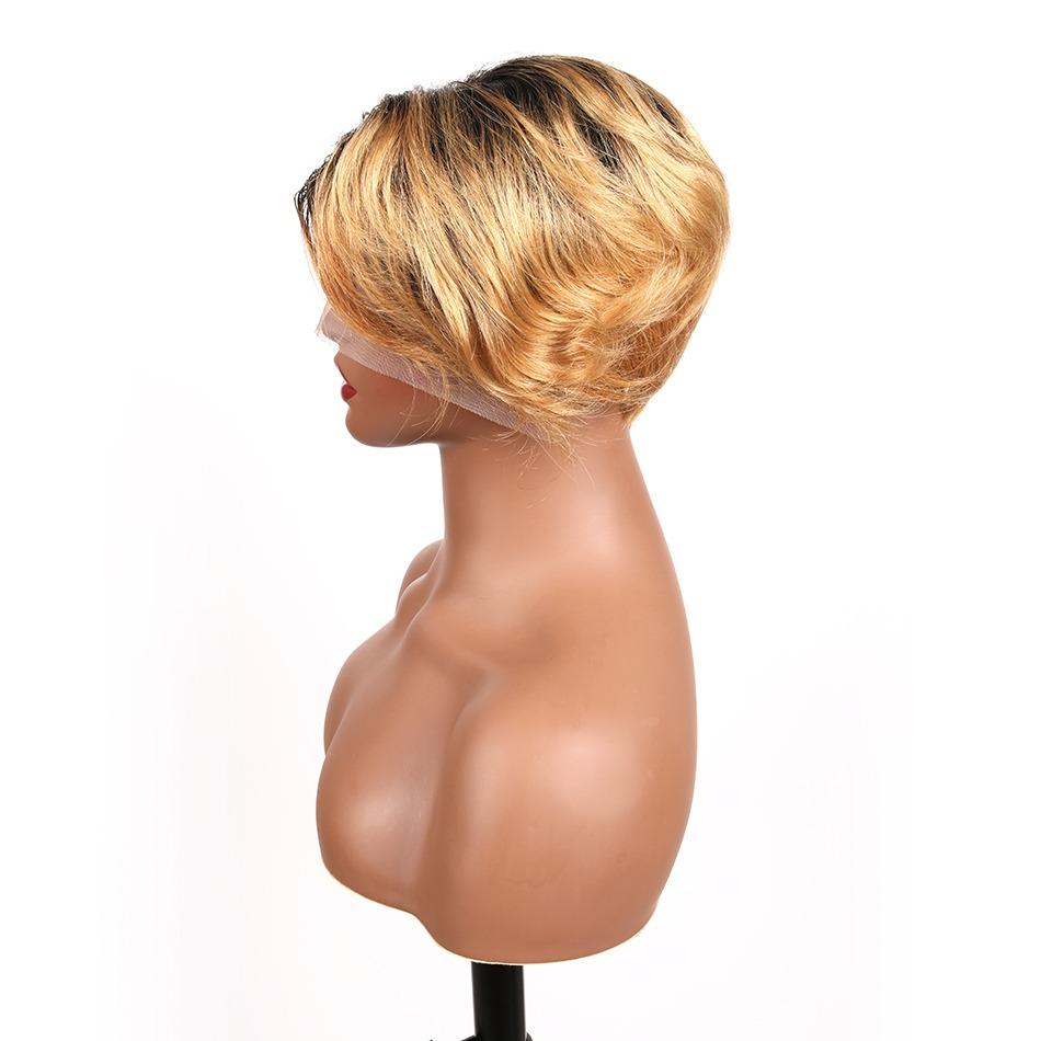 Ombre Short Bob Pixie Cut 13x4x1 T Lace Front Straight Human Hair Wigs