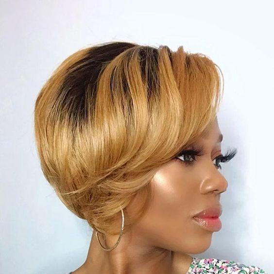 Ombre Short Bob Pixie Cut 13x4x1 T Lace Front Straight Human Hair Wigs