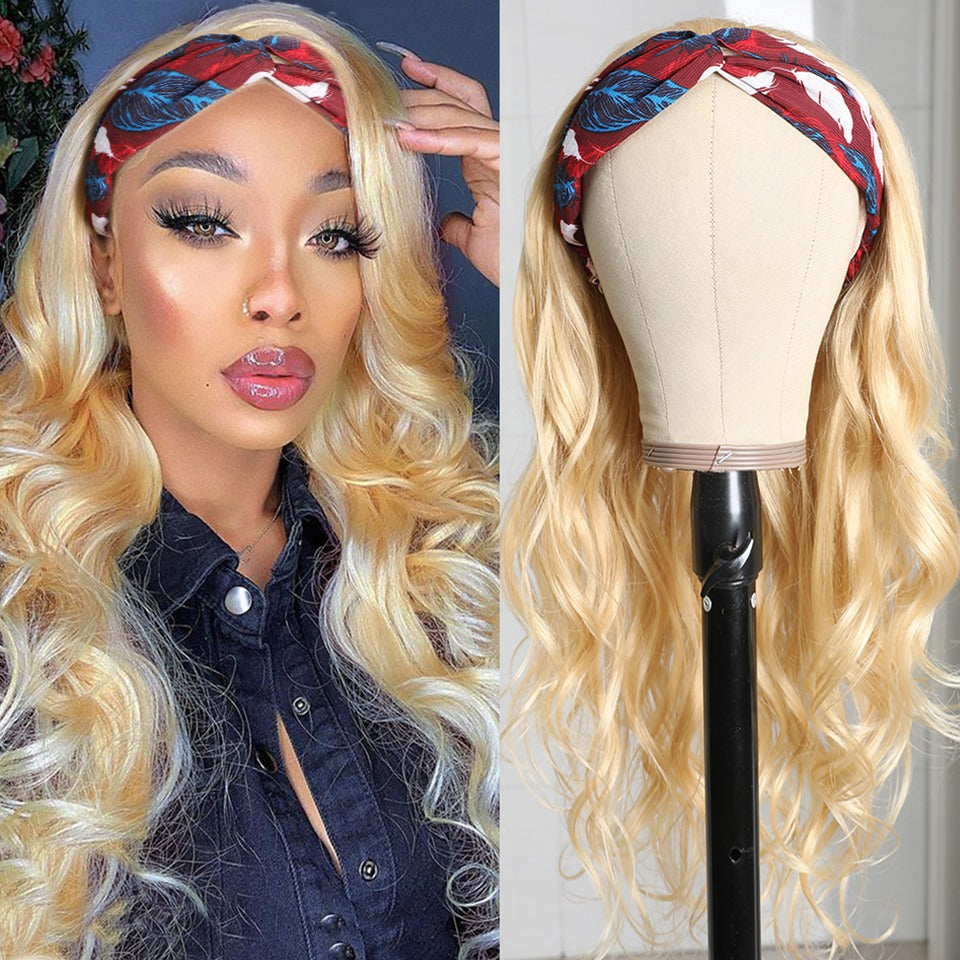 Body Wave #1B/613 Headband Human Hair Wigs For Black Women Blonde Scar