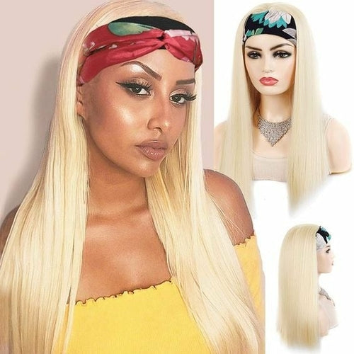 Straight 1B/613 Headband Human Hair Wigs For Black Women Blonde Scarf